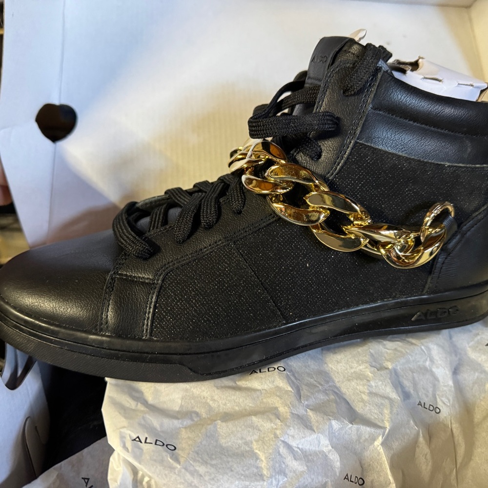 Aldo Black and Gold High-Top Sneakers